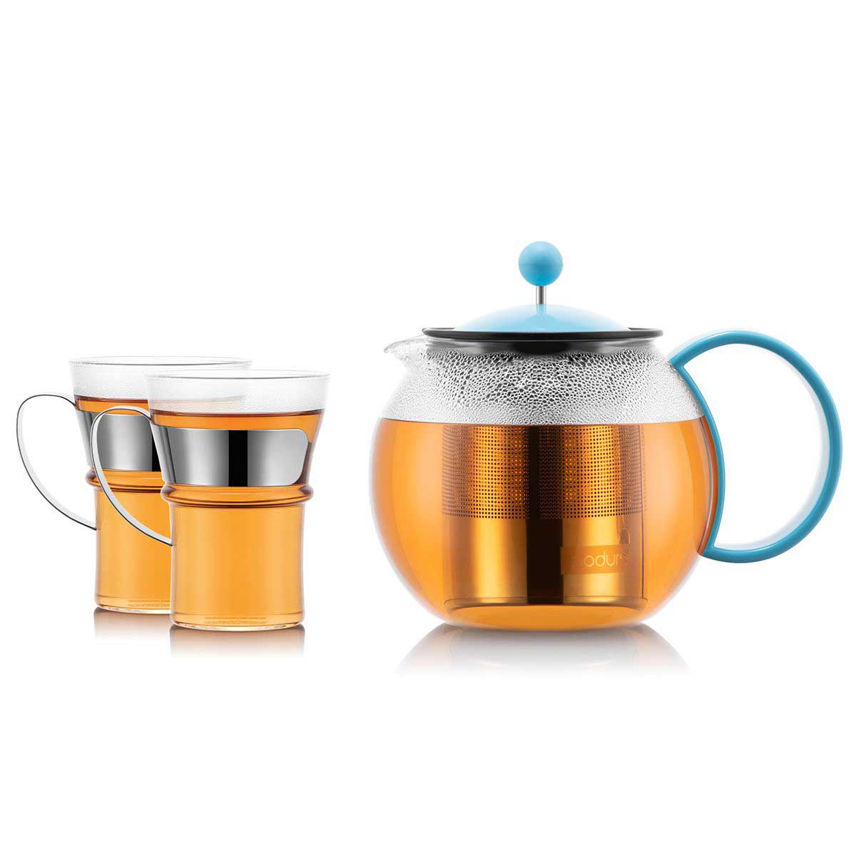Bodum Tea Press With Stainless Steel Filter 1L And 2 Mugs 0.35L